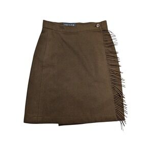 CRISCA Brown Wool Angora Blend Fringe Wrap Skirt Size 38 Made in Germany‎